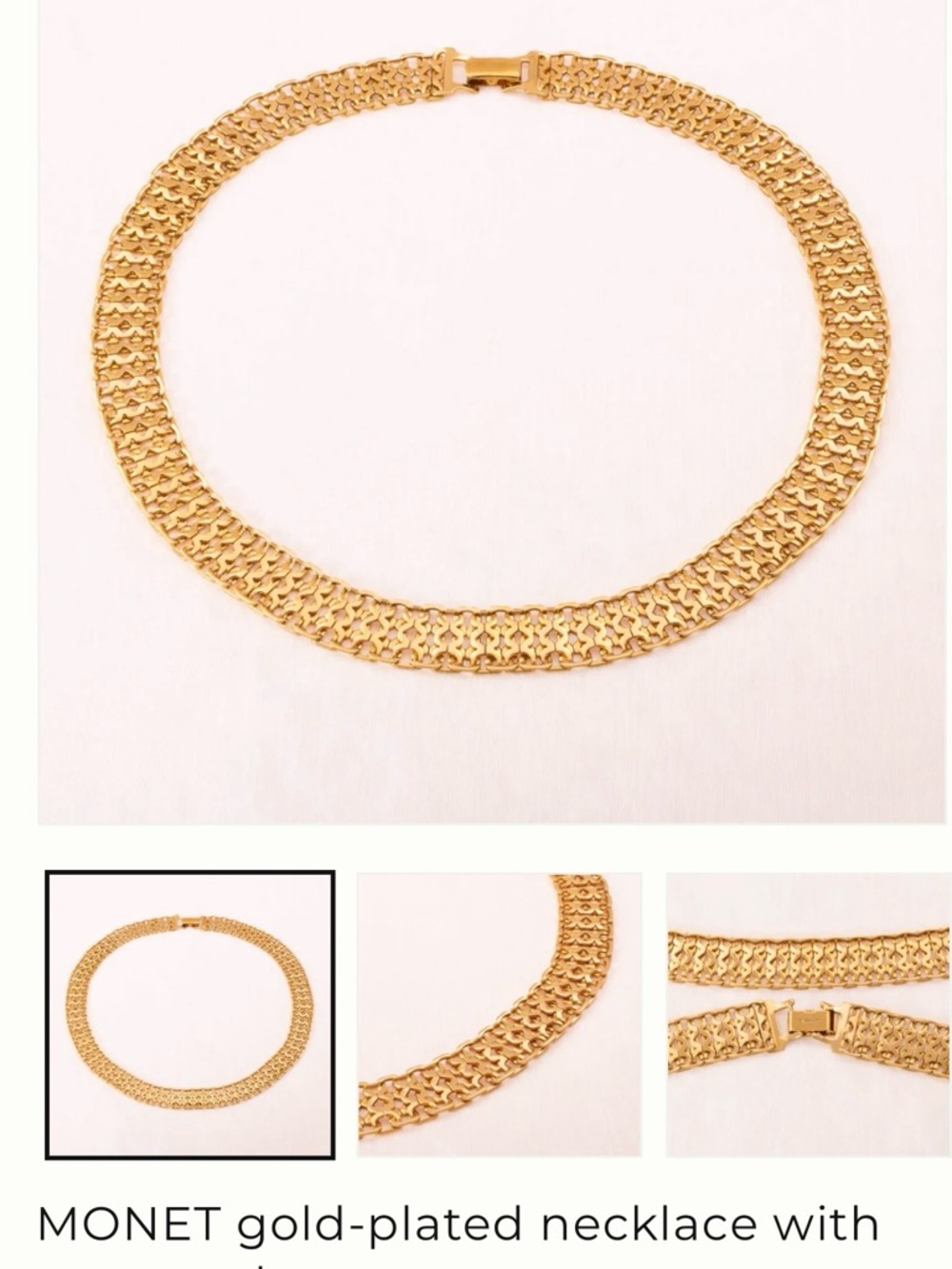 Stunning Vintage Monet Gold-Plated Textured Link Necklace